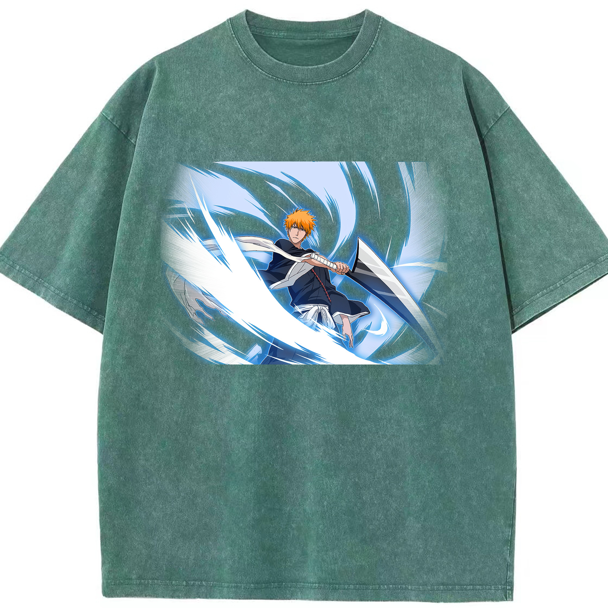 （画像用） ブリーチ 黒崎一護（くろさき いちご）BLEACH Kurosaki Ichigo 綿100% ヴィンテージ風 半袖Tシャツ（フロントプリント）
